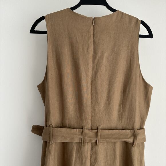 Everlane The Linen Belted Midi Dress 8 Tan Flax Minimalist Quiet Luxury Elegant - Picture 5 of 12